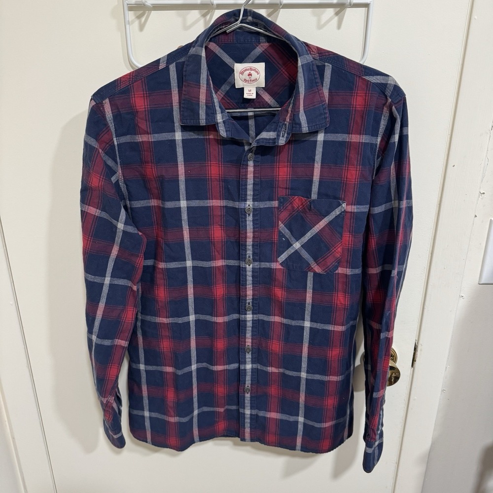 Brooks Brothers Men's Red White Blue Plaid Flannel Shirt 1818 Regent Fit Size M